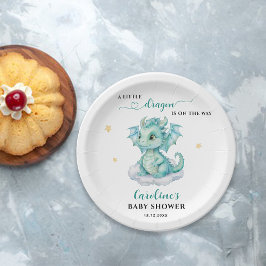 Plato De Papel Pequeño Dragón está en camino Baby Shower