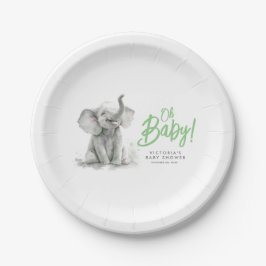 Plato De Papel Pequeño elefante lindo Baby Shower gris verde