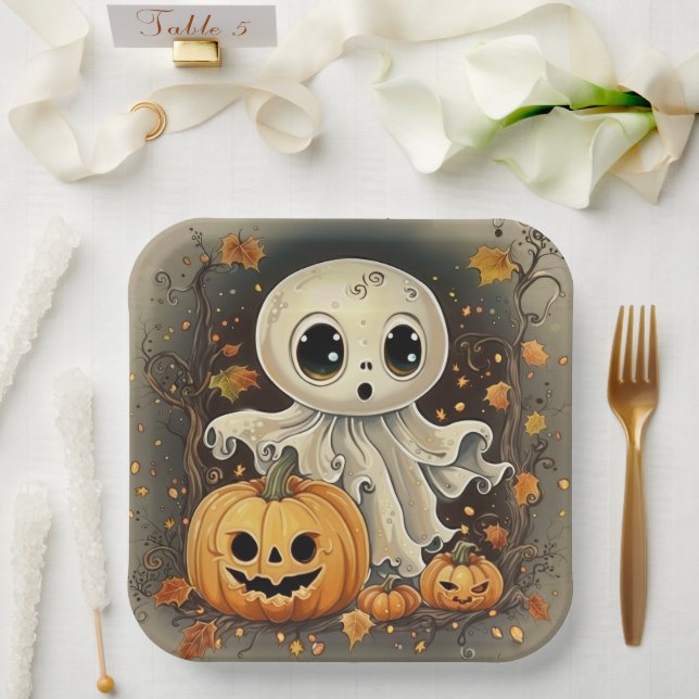 Plato De Papel Pequeño fantasma 2 (Boda)