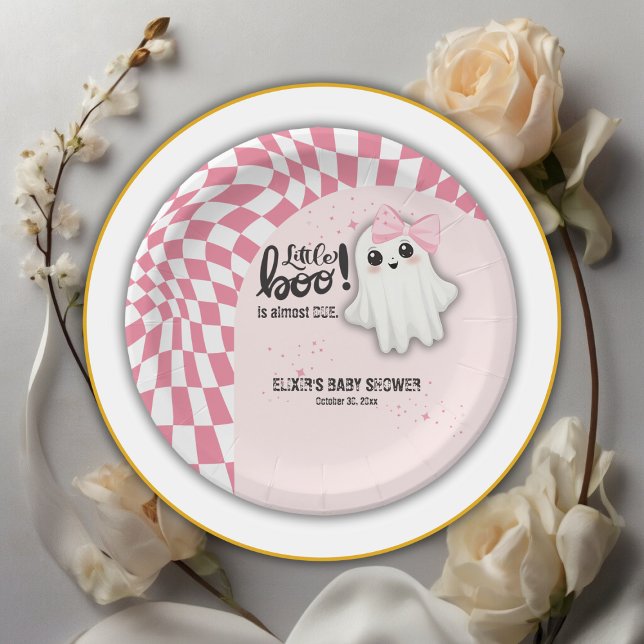 Plato De Papel Pequeño fantasma rosado casi se debe a Baby Shower (Subido por el creador)