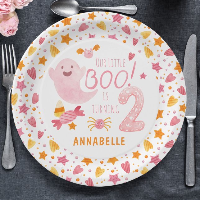 Plato De Papel Pequeño fantasma rosado cumple dos años (Subido por el creador)