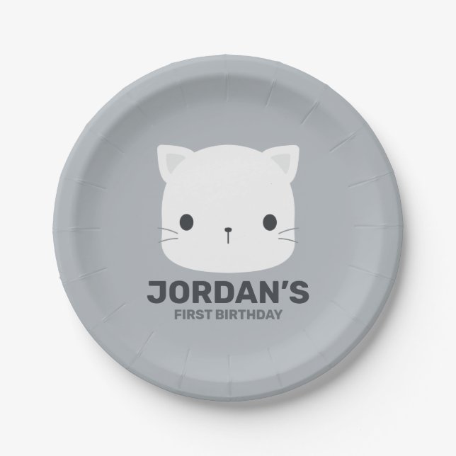 Plato De Papel Pequeño gato con nombre personalizado (Anverso)