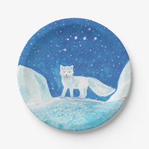 Plato De Papel Pequeño Ilustracion de Fox Ártica (Vulpes Lagopus)