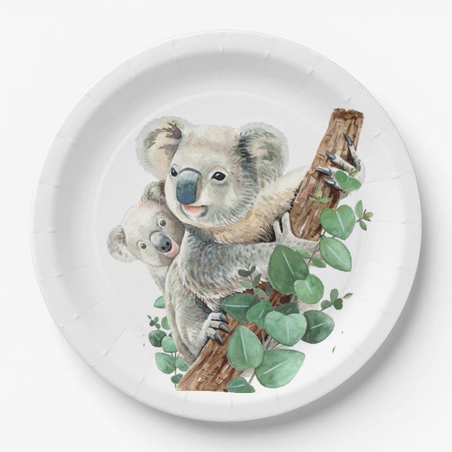Plato De Papel Pequeño Koala lindo oso arte animal australiano (Anverso)