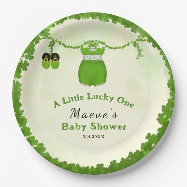 Plato De Papel Pequeño Lucky One Shamrock Bebé (Anverso)
