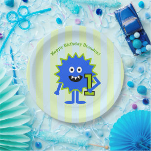 Plato De Papel Pequeño Monstruo Azul Cute Papel de Cumpleaños