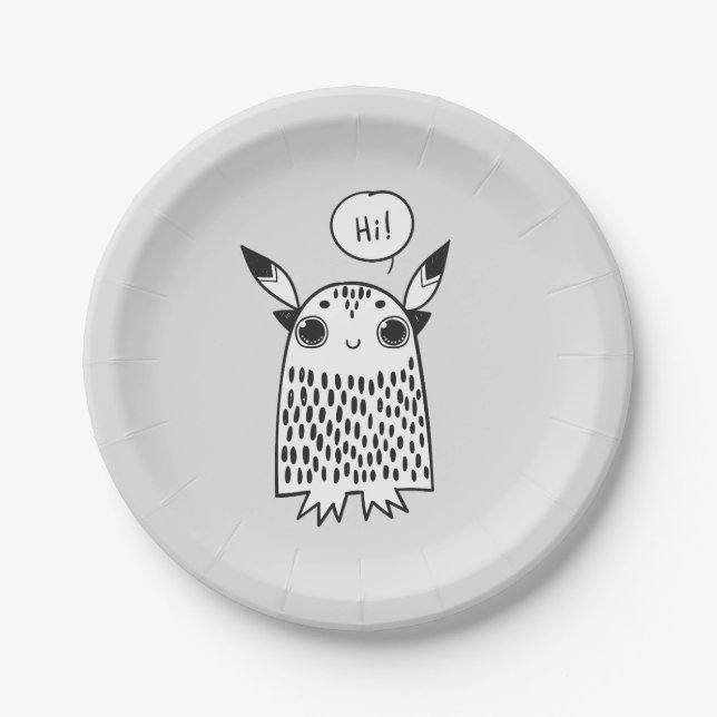 Plato De Papel Pequeño monstruo lindo (Anverso)