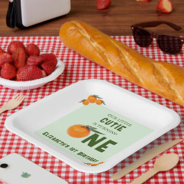 Plato De Papel Pequeño Naranja Cutie Primer cumpleaños