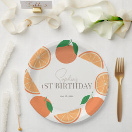 Plato De Papel Pequeño Naranja moderno y Naranja Slice Cumpleaños