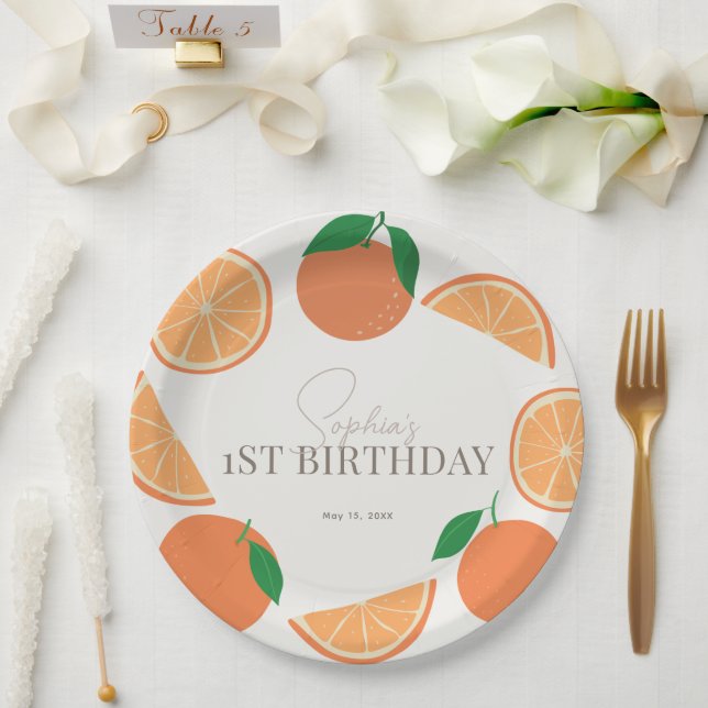Plato De Papel Pequeño Naranja moderno y Naranja Slice Cumpleaños (Boda)