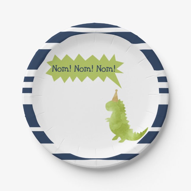 Plato De Papel Pequeño Niño Dinosaurio Green Dino Decoraciones te (Anverso)