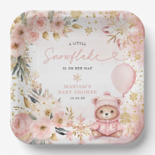 Plato De Papel Pequeño novio rosado Baby Shower de oso floral