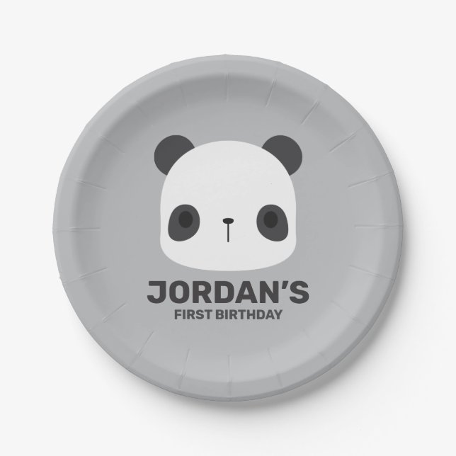 Plato De Papel Pequeño oso oso panda con nombre personalizado (Anverso)