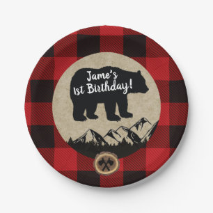 Plato De Papel Pequeño Oso Salvaje Un Flannel Lumberjack Cumpleañ