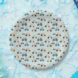 Plato De Papel Pequeño patrón de tractor azul Papel Napkin