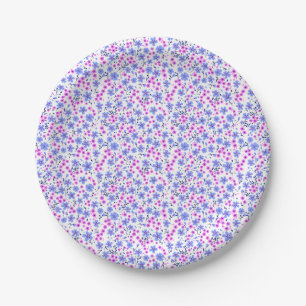 Plato De Papel Pequeño patrón floral blanco azul rosa adorable