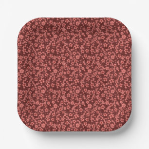 Plato De Papel Pequeño patrón floral rojo magenta crema adorable