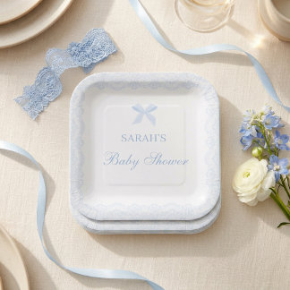 Plato De Papel Pequeño Príncipe Azul Encaje Baby Shower Niño