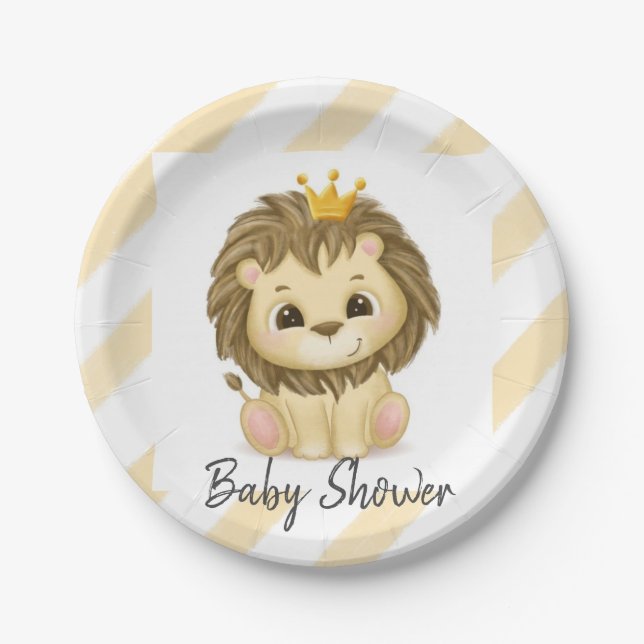 Plato De Papel Pequeño Príncipe Lion Boy Baby Shower (Anverso)