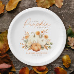 Plato De Papel Pequeño Pumpkin Floral Boho Botánico Baby Shower<br><div class="desc">Las placas botánicas de papel de Baby Shower de Little Pumpkin Floral Boho presentan calabazas hermosamente ilustradas entre los florales de tonificación bohemia.</div>