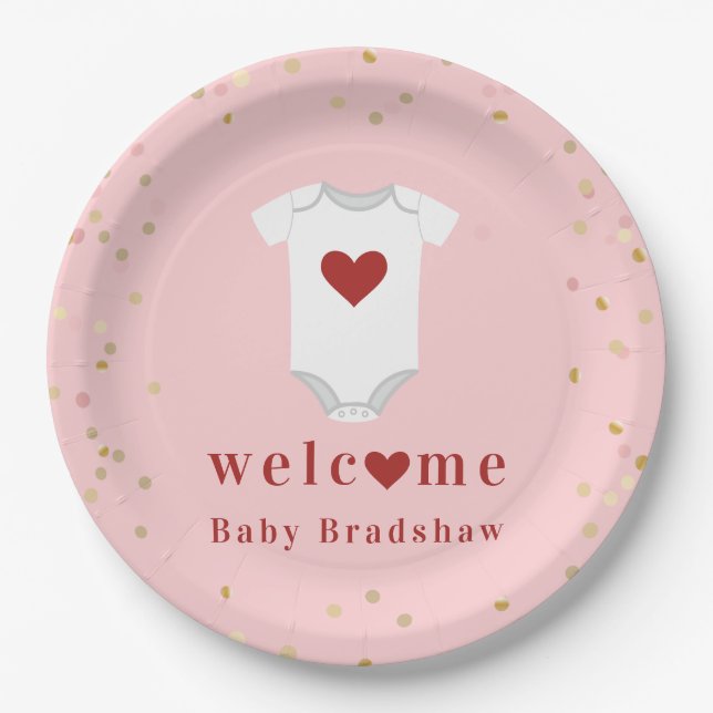 Plato De Papel Pequeño querido Bodysuit Valentine Baby Shower (Anverso)