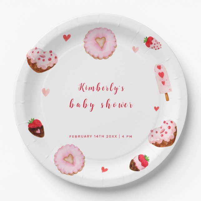 Plato De Papel Pequeño querido hace San Valentín Baby Shower (Anverso)