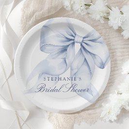 Plato De Papel Pequeño regalo de lazo azul para ducha de novia