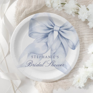 Plato De Papel Pequeño regalo de lazo azul para ducha de novia
