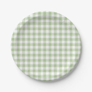 Plato De Papel Pequeño salvia y gingham blanco