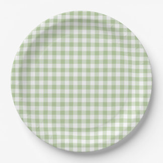 Plato De Papel Pequeño salvia y gingham blanco