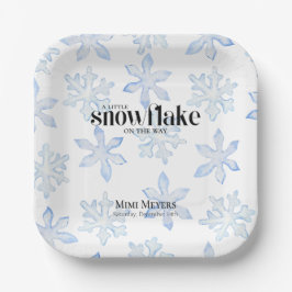 Plato De Papel Pequeño Snowflake Blue Wintery Baby Shower