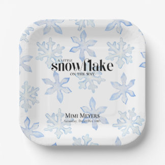 Plato De Papel Pequeño Snowflake Blue Wintery Baby Shower