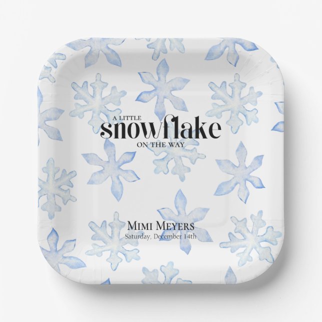 Plato De Papel Pequeño Snowflake Blue Wintery Baby Shower (Anverso)