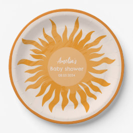 Plato De Papel Pequeño sol boho acuarela Sun Baby Shower