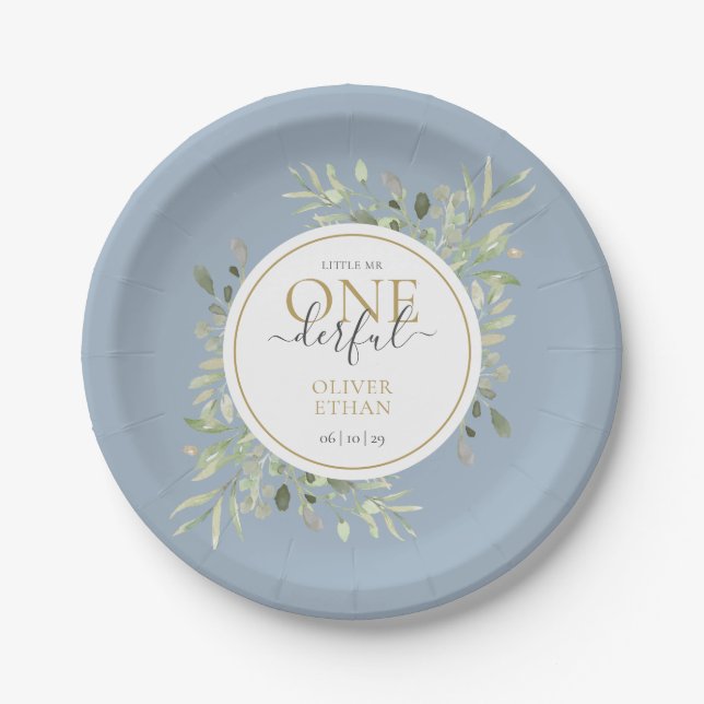 Plato De Papel Pequeño Sr. ONE maravilloso niño de primer cumplea (Anverso)