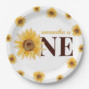 Plato De Papel Pequeño Sunshine Sunflower 1er cumpleaños