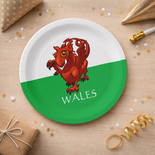 Plato De Papel Pequeño y cursi bebé galés Dragón rojo Personaliza