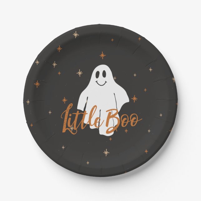 Plato De Papel Pequeño y lindo Boo Halloween Placas de papel de B (Anverso)
