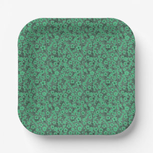 Plato De Papel Pequeño y lindo estampado floral verde