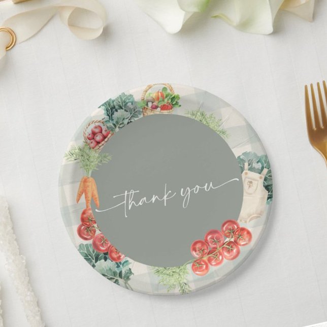 Plato De Papel Pequeños agricultores locales comercializan Baby S (Farmers market baby shower paper plates with rustic locally grown baby design)