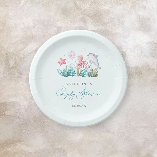 Plato De Papel Pequeños animales oceánicos bajo el Baby Shower de (Subido por el creador)