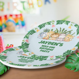 Plato De Papel Pequeños animales salvajes de un Safari de la jung