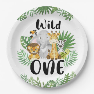Plato De Papel Pequeños animales salvajes de un Safari primer cum