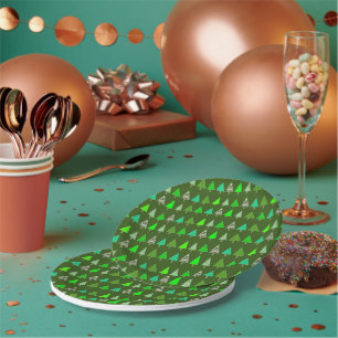 Plato De Papel Pequeños árboles verdes de Navidad