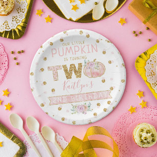 Plato De Papel Pequeños Chicas de calabaza Segundo cumpleaños