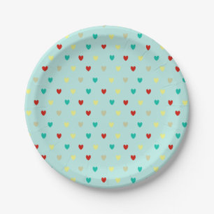 Plato De Papel Pequeños corazones de polka en verde marino