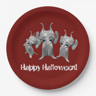 Plato De Papel Pequeños marcianos, Feliz Halloween, personalizado