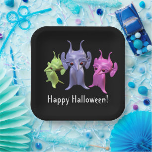 Plato De Papel Pequeños marcianos, Feliz Halloween, Violación per