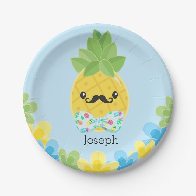 Plato De Papel Pequeños Mister de piña personalizada (Anverso)