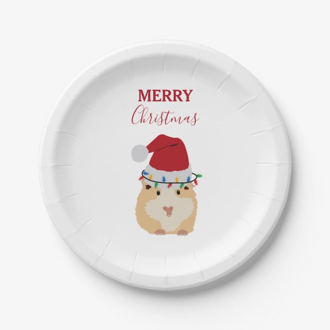 Plato De Papel Pequeños Navidades Hamster Gracioso Animal Santa H (Anverso)